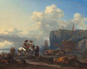 Nicolaes Berchem - View of an Italian Port