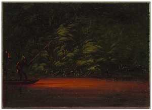 George Catlin - Spearing by Torchlight on the Amazon