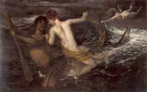 Arnold Bocklin - Triton carrying a nereid on his back