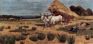 Giovanni Fattori - A break in Maremma with a farmer and a team of oxen