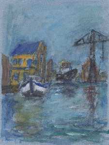 Paul Werner - Old shipyard Groenland with crane at Wittenburg, Amsterdam