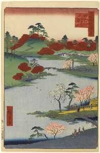 Ando Hiroshige - 68 (59) Open Garden at the Hachiman Shrine in Fukagawa