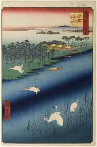  Paintings Reproductions 67 (58) The Ferry at Sakasai, 1857 by Ando Hiroshige (1797-1858, Japan) | WahooArt.com
