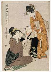 Kitagawa Utamaro - Dressing a Boy on the Occasion of His First Letting His Hair Grow