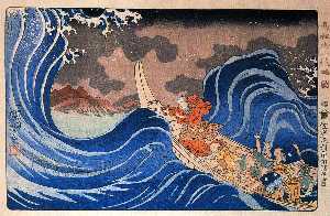 Utagawa Kuniyoshi - In the Waves at Kakuda enroute to Sado Island, Edo period