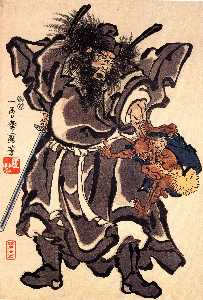Utagawa Kuniyoshi - Shoki and Demon, Edo period