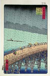 Ando Hiroshige - 58 (52) Sudden Shower over Shin-Ōhashi bridge and Atake