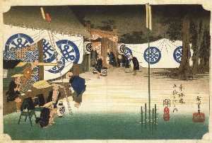 Ando Hiroshige - Seki: Early Departure from the Daimyos Inn