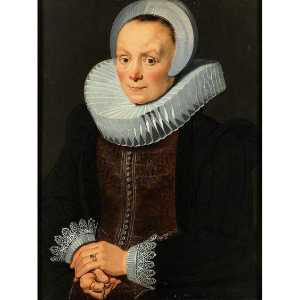 Cornelis De Vos - Lady with interlocked hands, ruff and gold jewelry