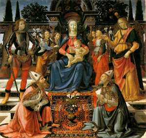 Domenico Ghirlandaio - Madonna and Child Enthroned with Four Angels, the Archangels Michael and Raphael, and St. Gusto and St. Zenobius