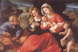 Palma Vecchio - The Holy Family with Mary Magdalene and the infant saint John