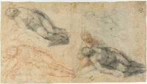 Federico Fiori Barocci - Three Studies of One Figure Supporting Another and Figure Sketch (for “Lamentation”, Bologna, Palazzo D’Accursio)