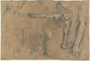 Federico Fiori Barocci - Kneeling Male Figure and Studies of His Right Foot, Arms, Head and Drapery (for “Last Supper”, Urbino, Cathedral of Santa Maria Vergine Assunta)