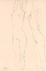 Gustave Klimt - Two Nudes, the Left One with Raised Arms