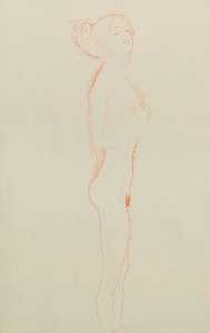 Gustave Klimt - Naked Girl Standing, with Right Hand to Breast