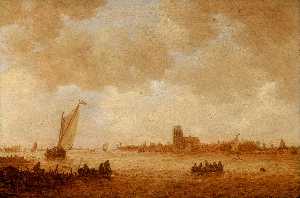 Jan Van Goyen - View of Dordrecht with the Grote Kirk Across the Maas