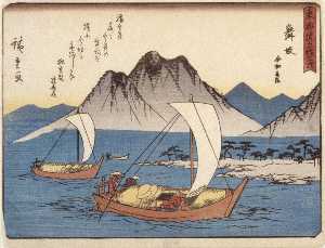 Utagawa Hiroshige, Andō Tokutarō, Ichiyusai, Utashige, Ichiyōsai - Station 31, Maisaka, Imagiri Ferry
