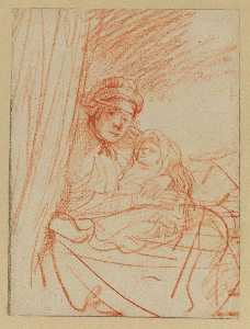 Rembrandt Van Rijn - Saskia Sitting up in Bed, Holding a Child