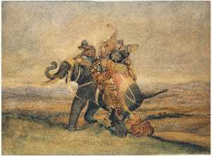 Antoine Louis Barye - Tiger Hunt, Elephant Mounted by Indians