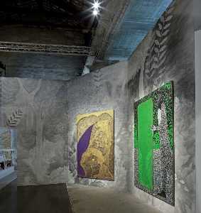 Chris Ofili - Bending Over Backwards for Justice and Peace (left) and The Green Mirror (right)
