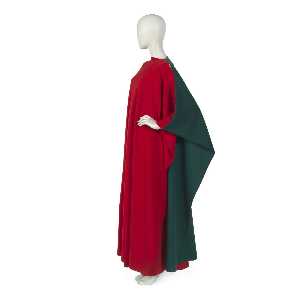 James Galanos - Evening ensemble comprising dress and poncho in red and green double-knit wool jersey